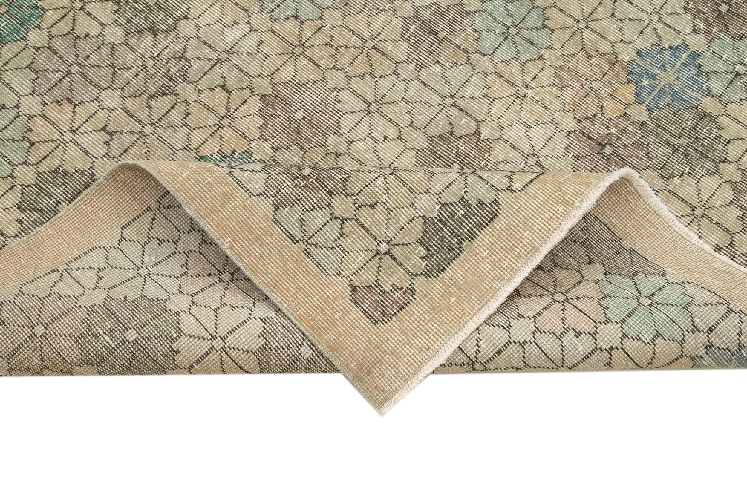 Handmade Area Rug - Checkered Kilim Beige Cotton Wool Flat Weave Carpet 5'x8'7''