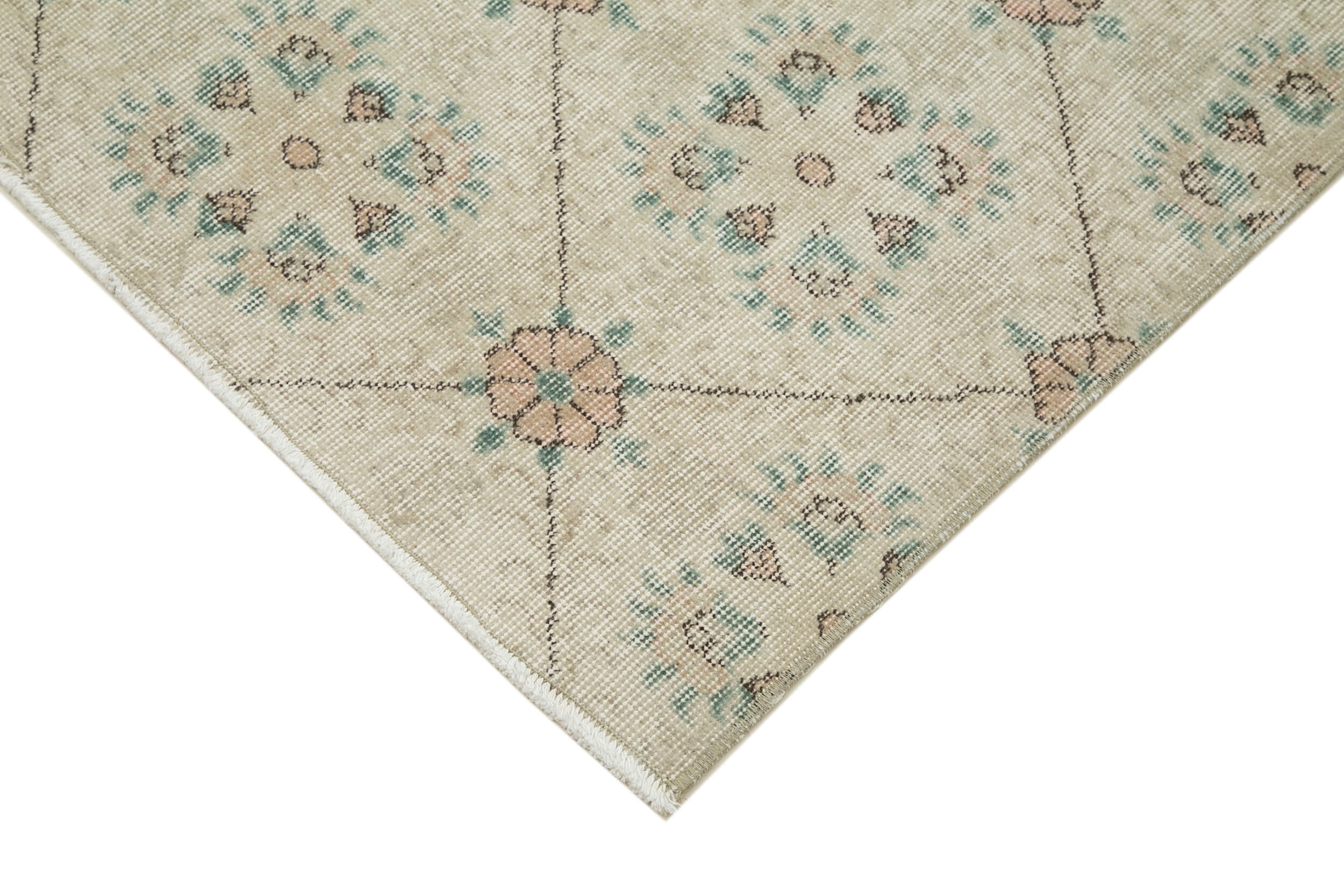 Handmade Area Rug - Checkered Kilim Turkish Wool Carpet 4'10''x8'4'' Beige Cotton Wool