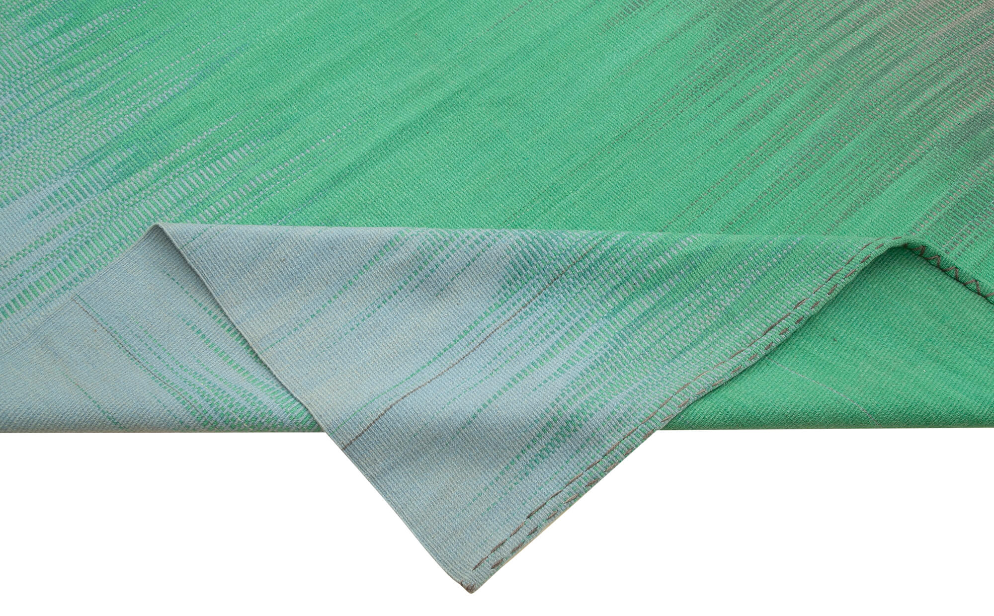 Handmade Cotton Wool Rug - Green Striped Kilim, Durable Wool Carpet, Eco Friendly Rug 12'x16'