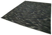 Handmade Area Rug | Black Striped Cotton Wool Kilim Carpet 10'11'' x 13'4''