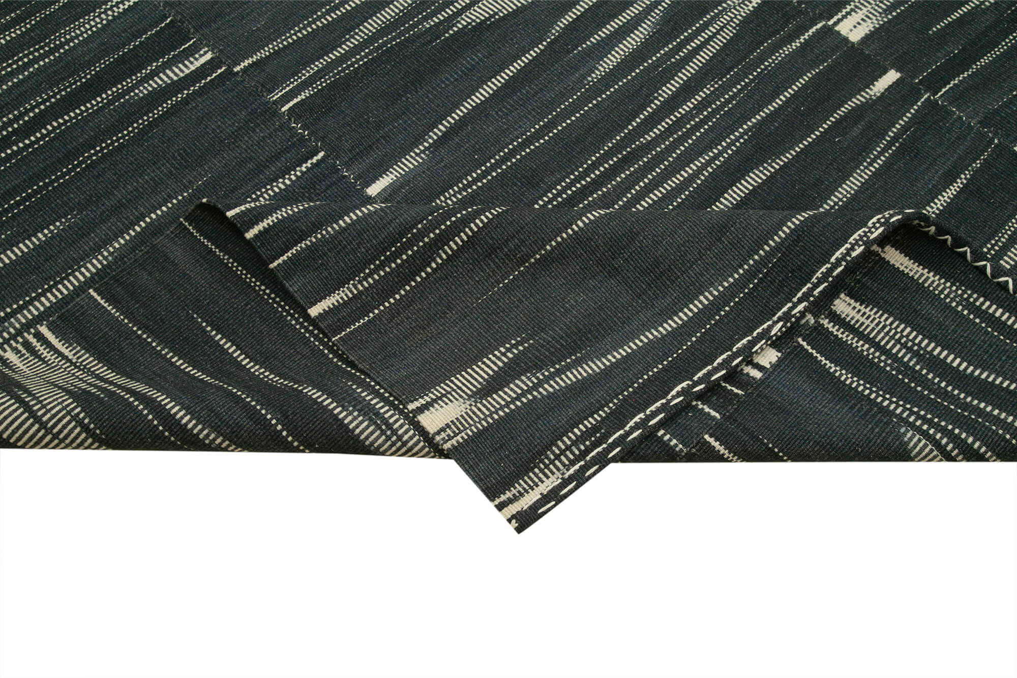 Handmade Area Rug | Black Striped Cotton Wool Kilim Carpet 10'11'' x 13'4''