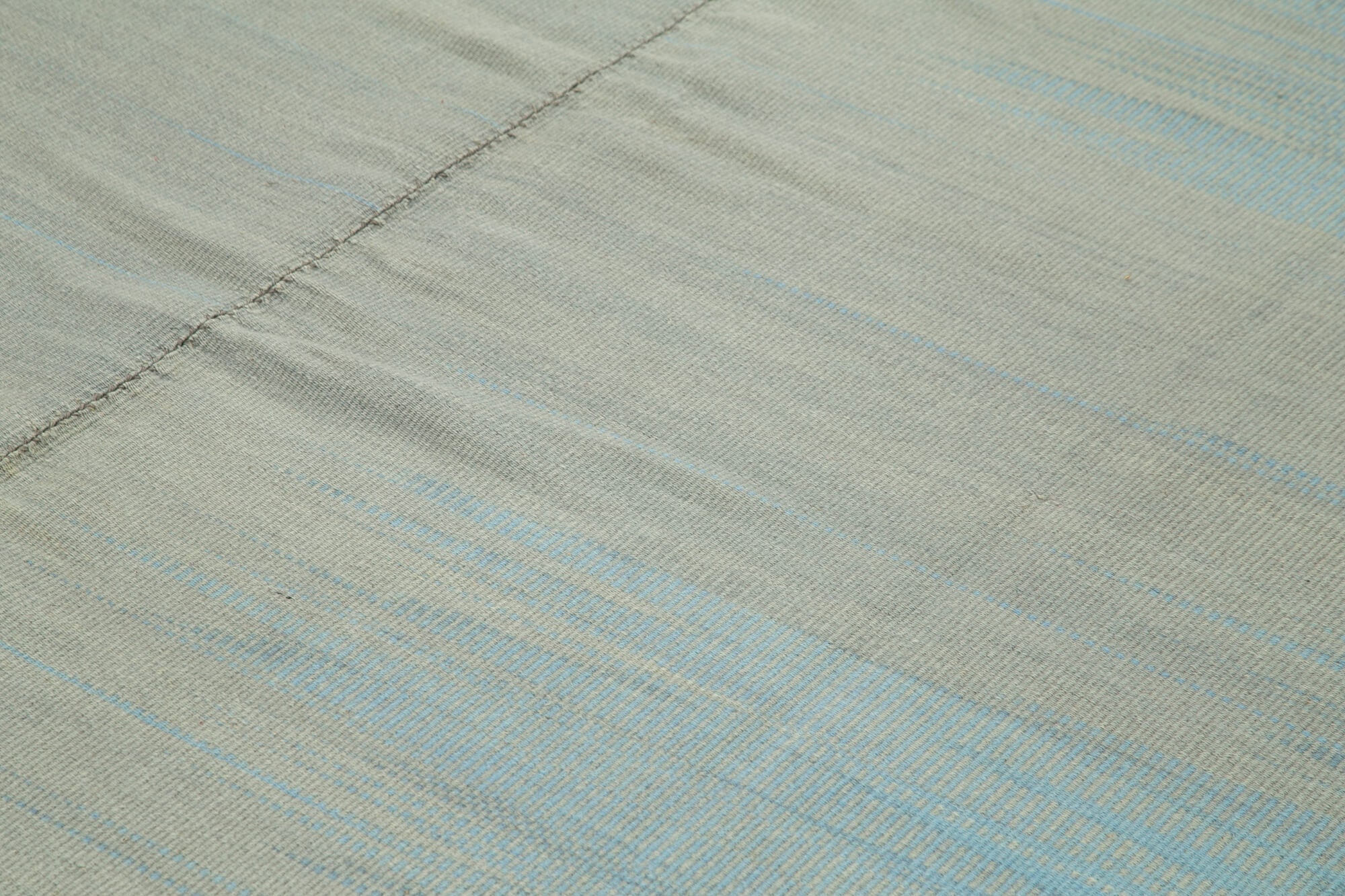 Handmade Area Rug - Blue Striped Kilim Cotton Wool Vintage Turkish Carpet 11'11" x 15'3"