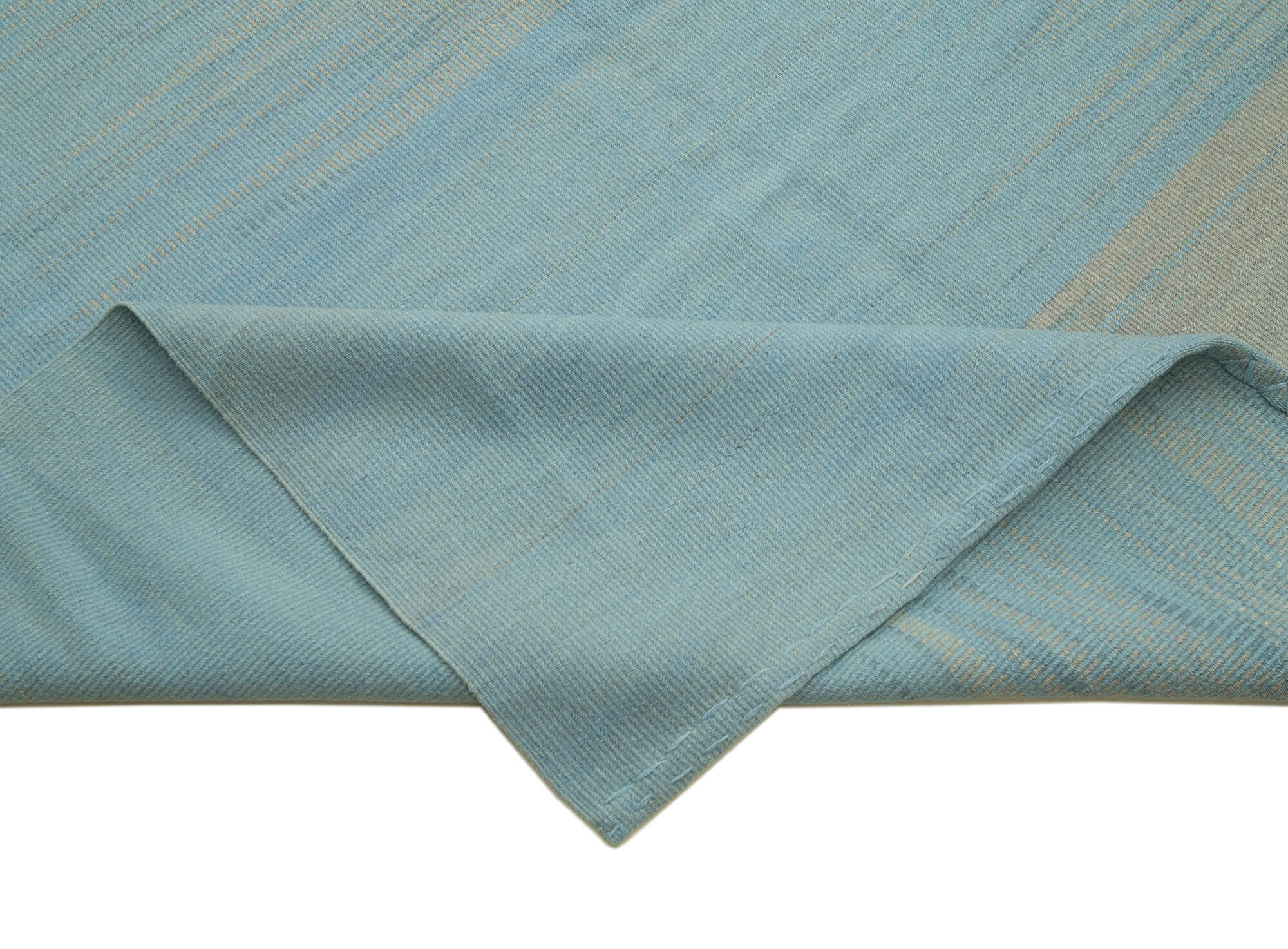 Handmade Area Rug - Blue Striped Kilim Cotton Wool Vintage Turkish Carpet 11'11" x 15'3"