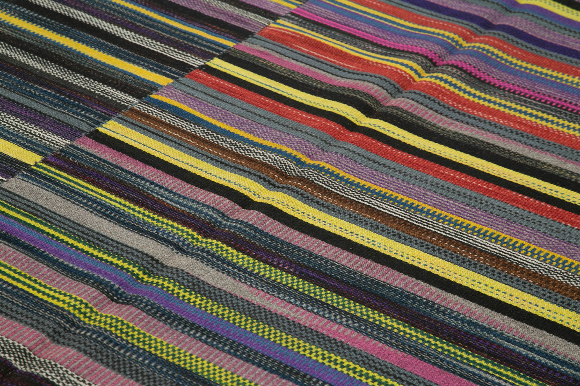 Handmade Wool Area Rug – White Striped Cotton Wool Rug, Durable Kilim Carpet 11'11''x15'7''