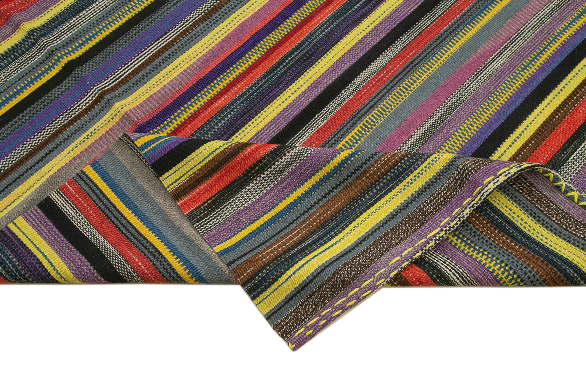 Handmade Wool Area Rug – White Striped Cotton Wool Rug, Durable Kilim Carpet 11'11''x15'7''