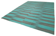 Handmade Area Rug – Turquoise Striped Cotton Wool Rug for Living Room