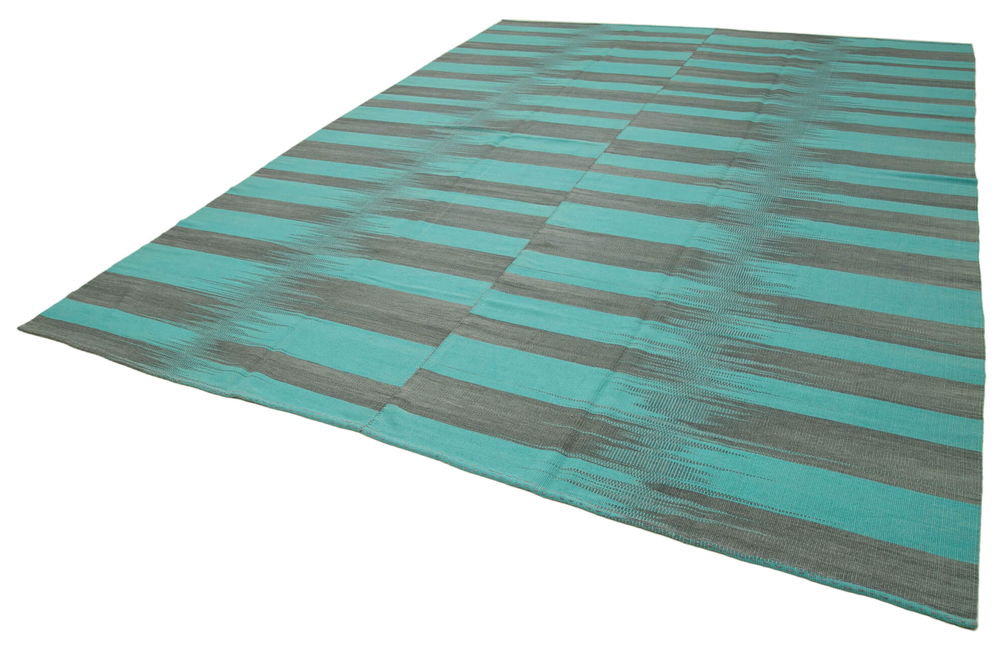 Handmade Area Rug – Turquoise Striped Cotton Wool Rug for Living Room