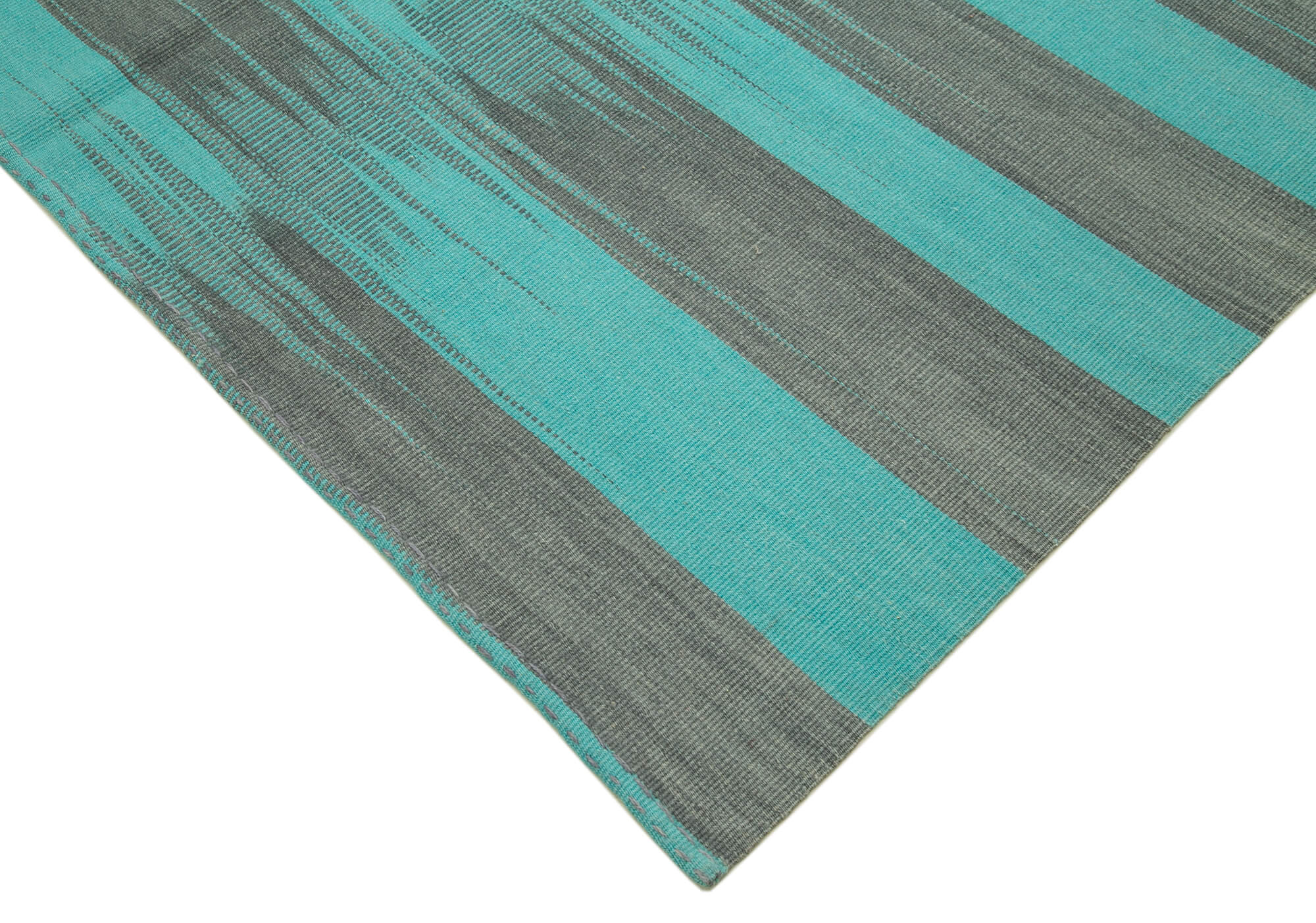 Handmade Area Rug – Turquoise Striped Cotton Wool Rug for Living Room