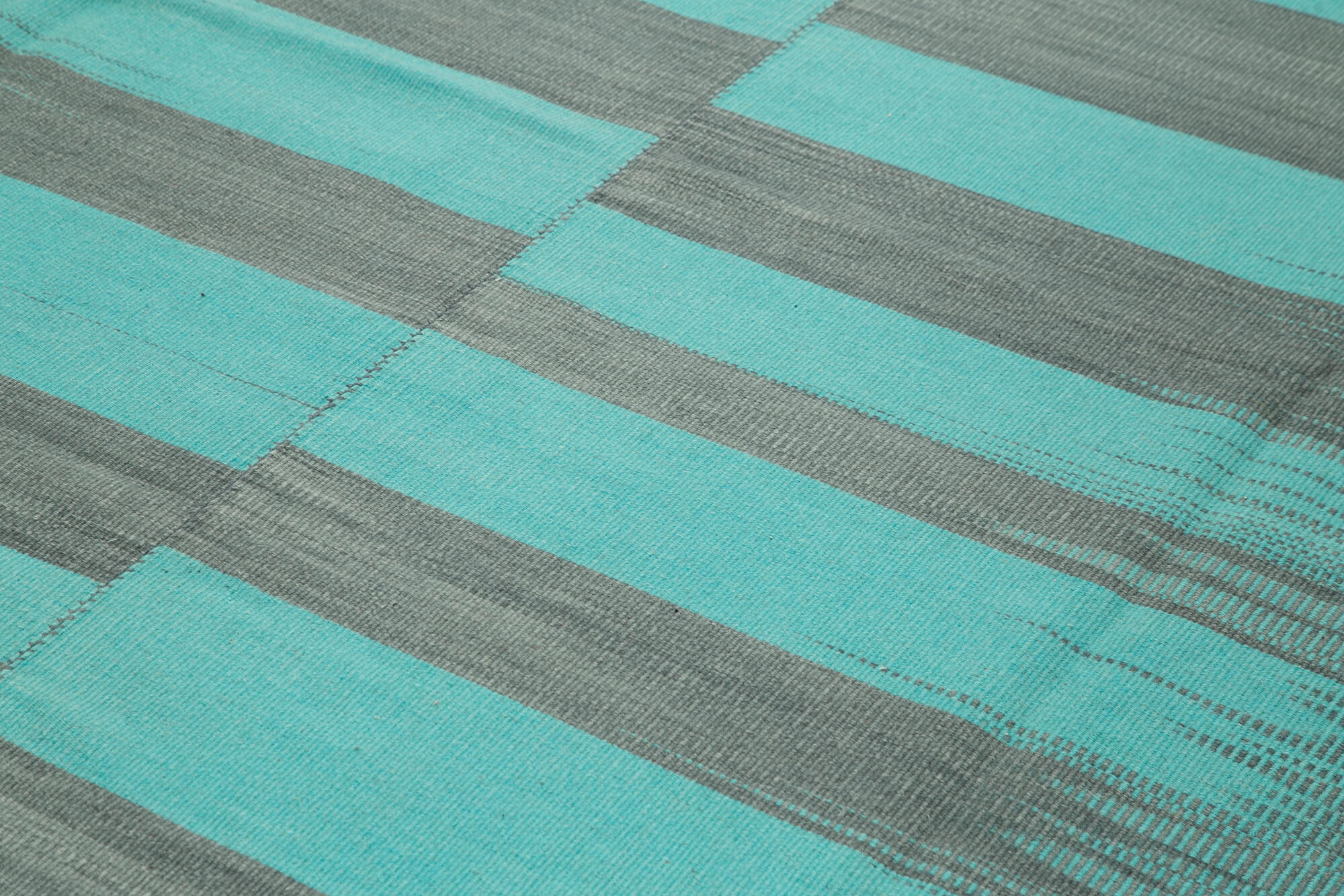 Handmade Area Rug – Turquoise Striped Cotton Wool Rug for Living Room