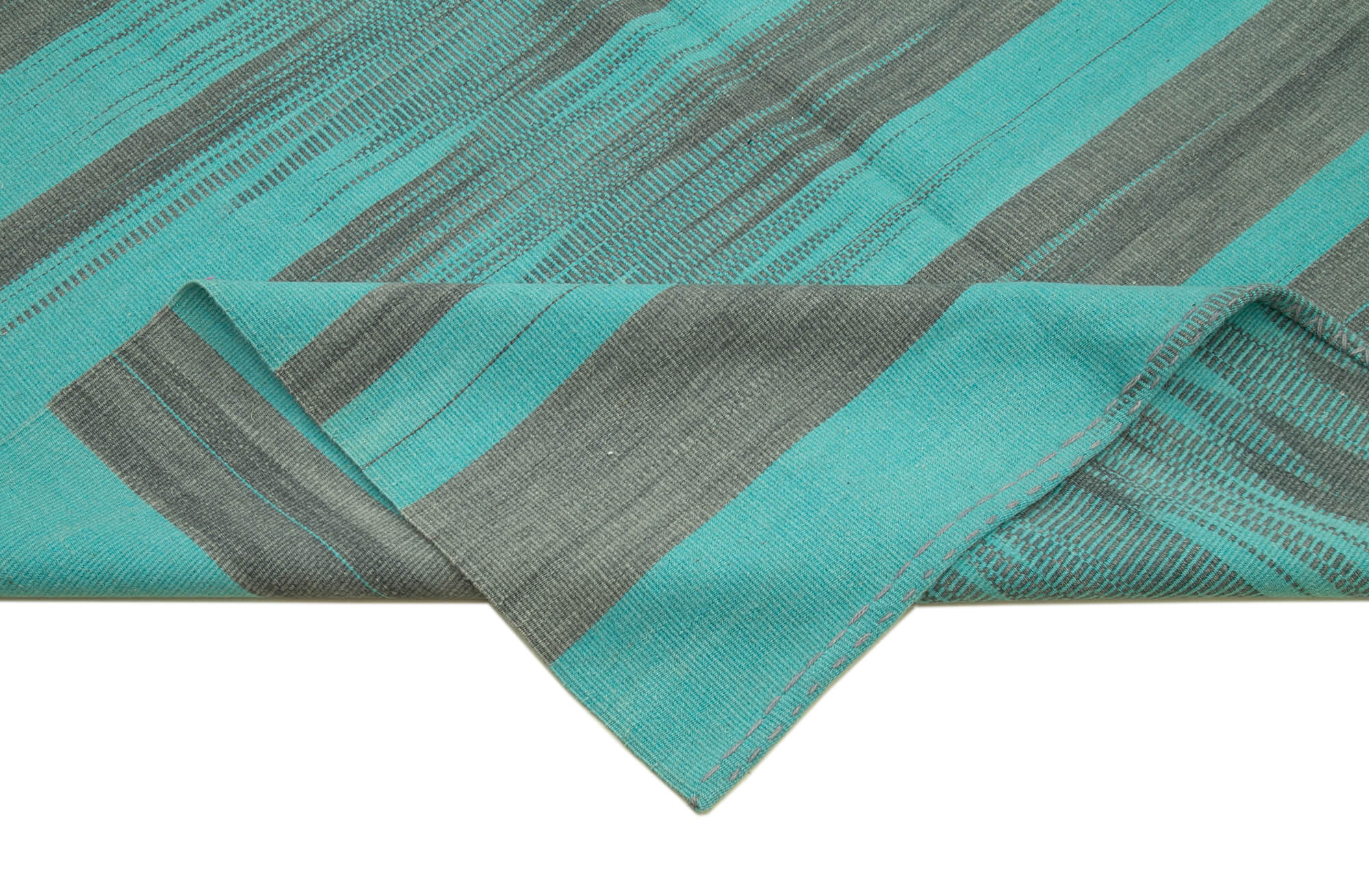 Handmade Area Rug – Turquoise Striped Cotton Wool Rug for Living Room