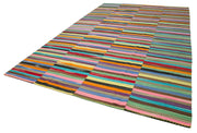 Handmade Cotton Wool Rug - White Striped Kilim, Durable Bohemian Style Area Carpet 9'0''x14'2''
