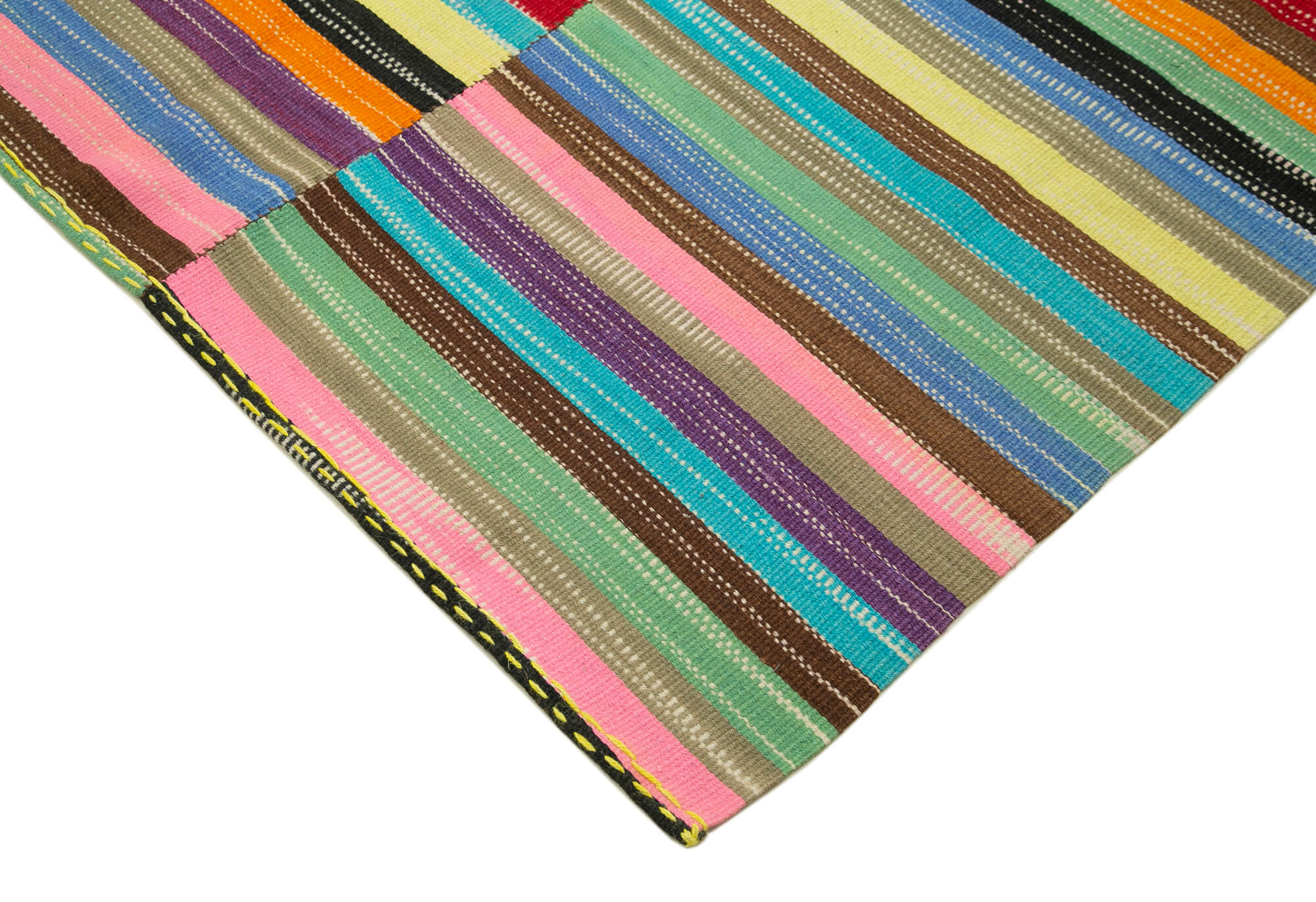 Handmade Cotton Wool Rug - White Striped Kilim, Durable Bohemian Style Area Carpet 9'0''x14'2''