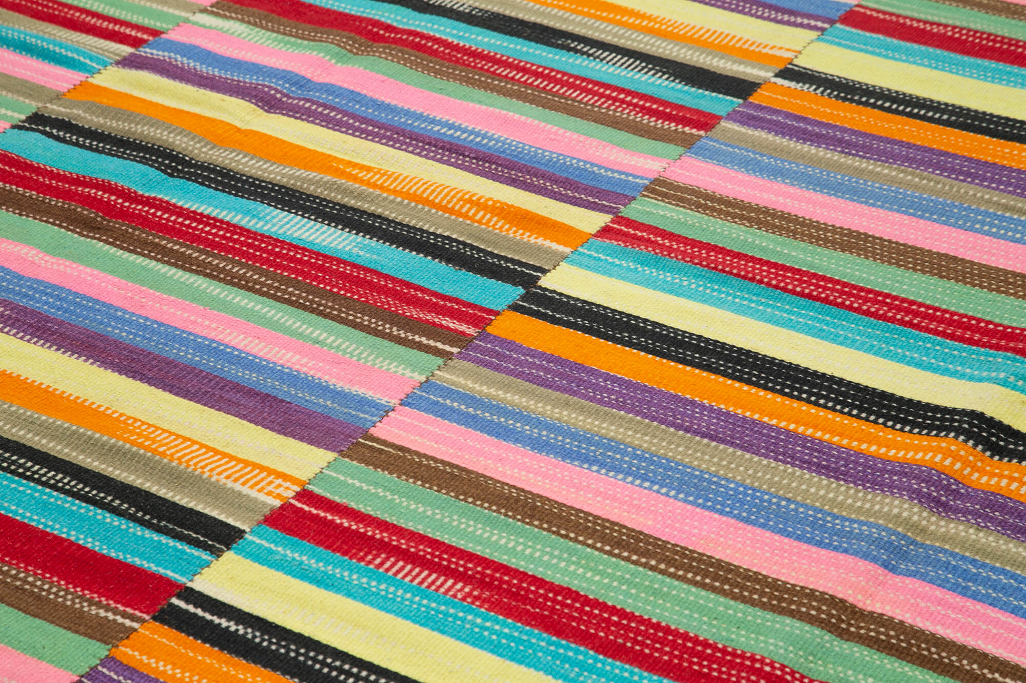 Handmade Cotton Wool Rug - White Striped Kilim, Durable Bohemian Style Area Carpet 9'0''x14'2''