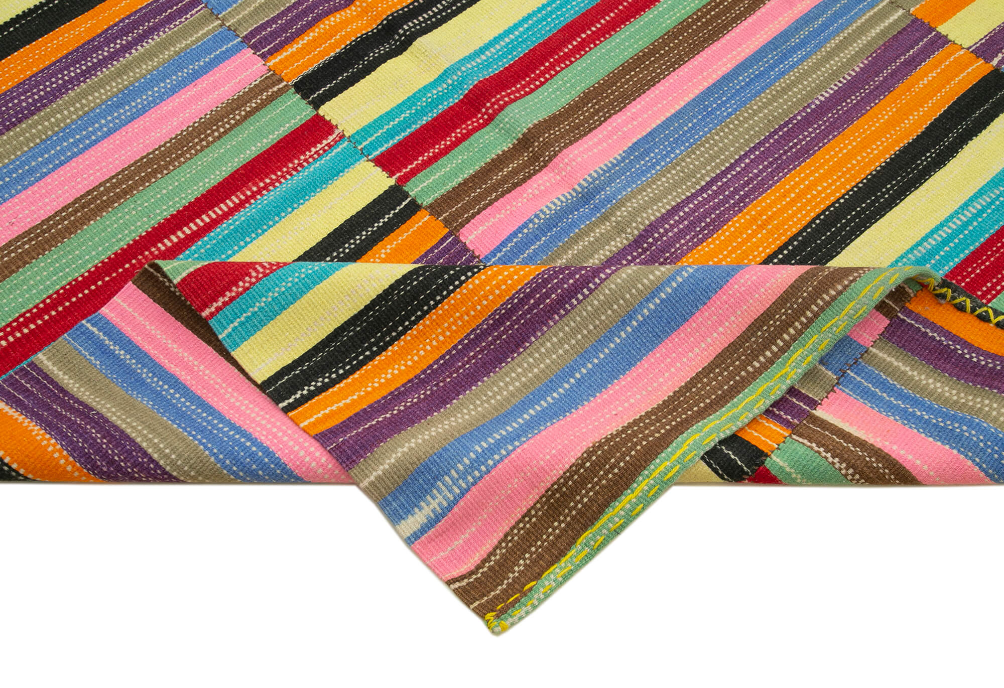Handmade Cotton Wool Rug - White Striped Kilim, Durable Bohemian Style Area Carpet 9'0''x14'2''