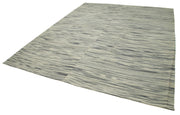 Handmade Area Rug – Grey Striped Kilim Cotton Wool Vintage Carpet 9'10"x12'8"
