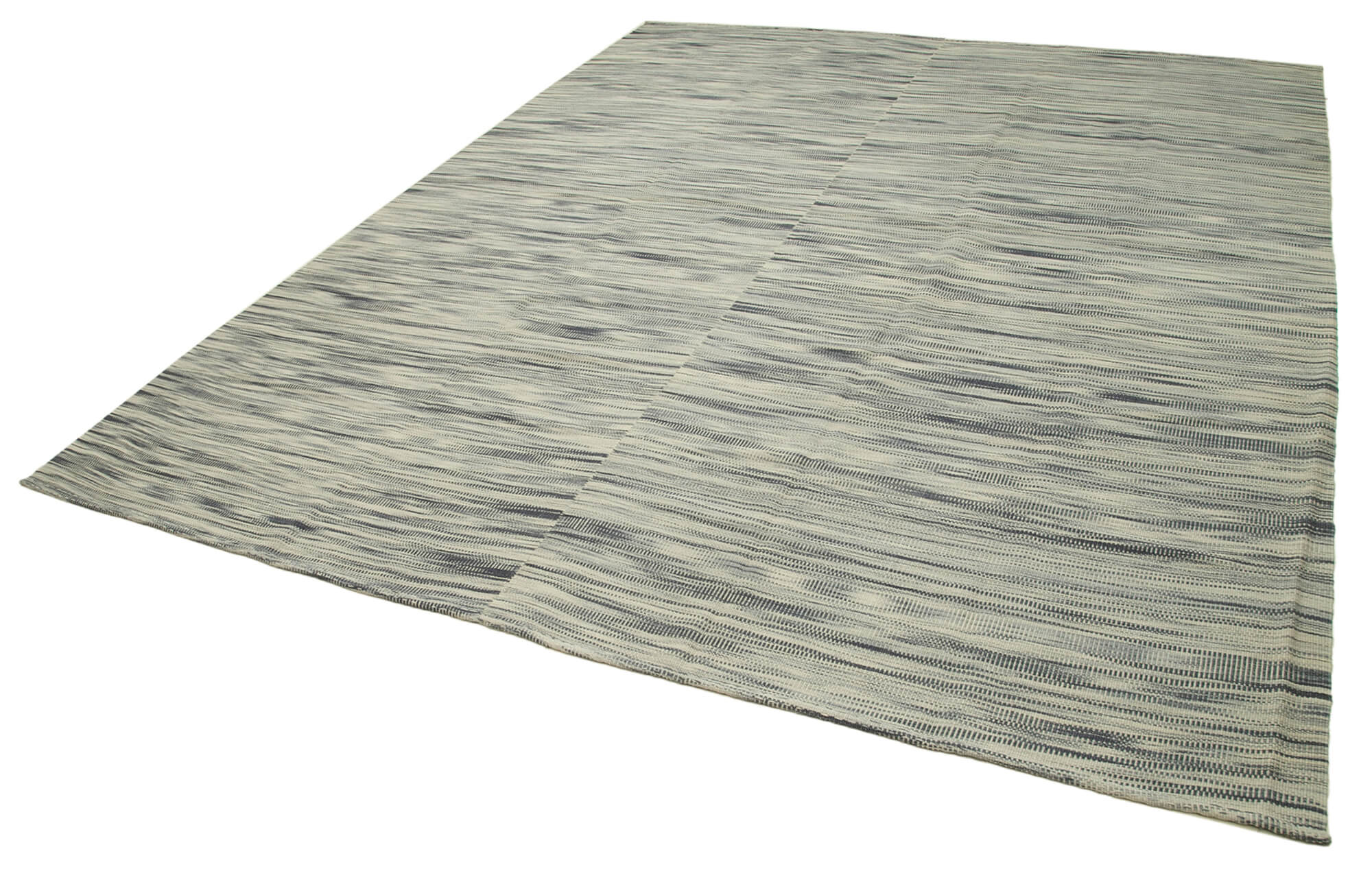 Handmade Area Rug – Grey Striped Kilim Cotton Wool Vintage Carpet 9'10"x12'8"