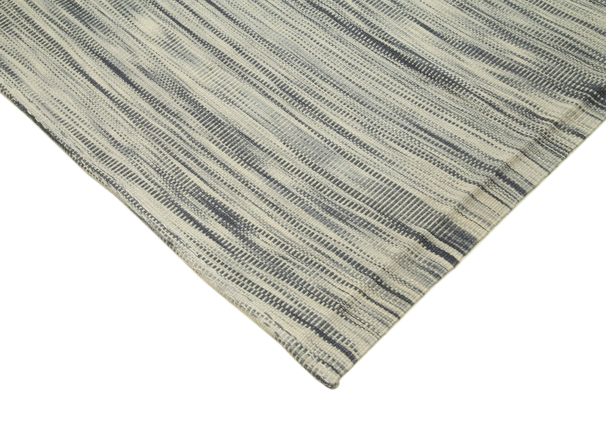 Handmade Area Rug – Grey Striped Kilim Cotton Wool Vintage Carpet 9'10"x12'8"