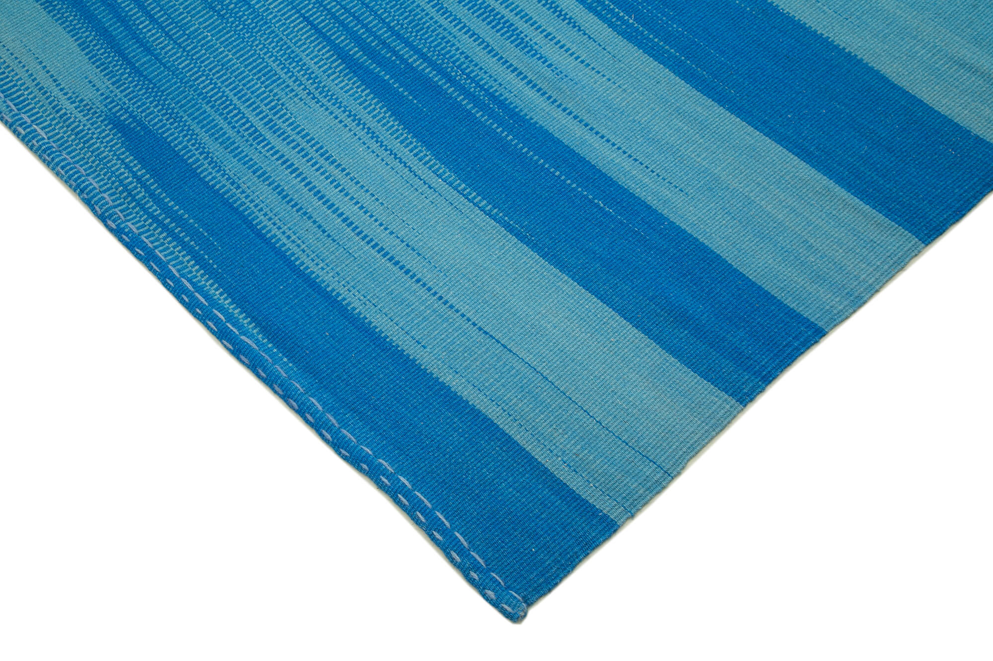 Handmade Area Rug - Blue Striped Kilim Cotton Wool Carpet 9'11''x12'10''