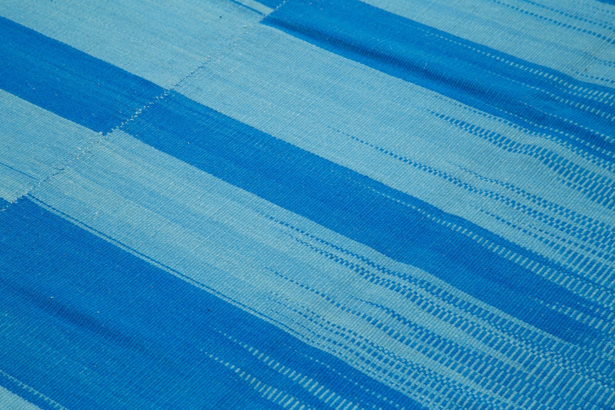 Handmade Area Rug - Blue Striped Kilim Cotton Wool Carpet 9'11''x12'10''