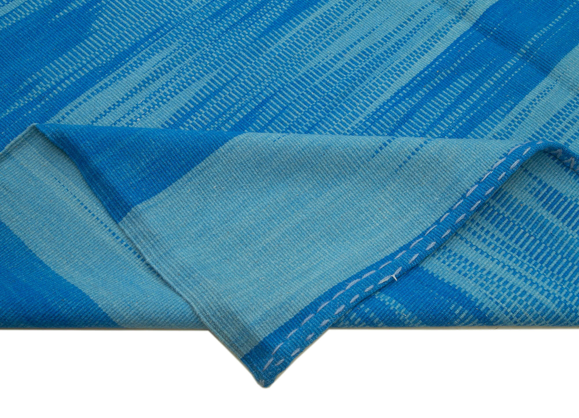 Handmade Area Rug - Blue Striped Kilim Cotton Wool Carpet 9'11''x12'10''
