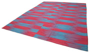 Handmade Area Rug – Red Striped Cotton Wool Vintage Kilim Carpet 9'8''x12'1''
