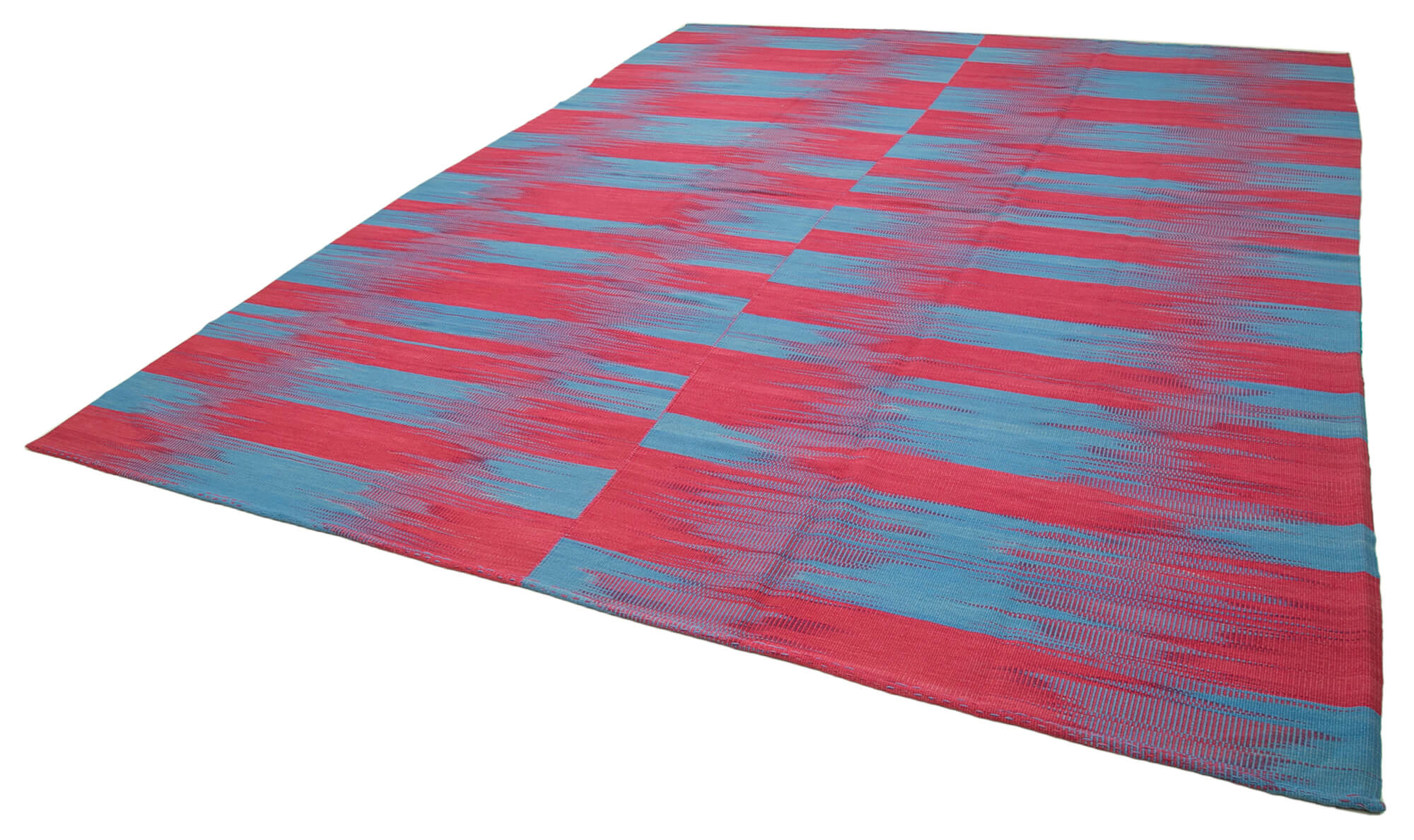Handmade Area Rug – Red Striped Cotton Wool Vintage Kilim Carpet 9'8''x12'1''