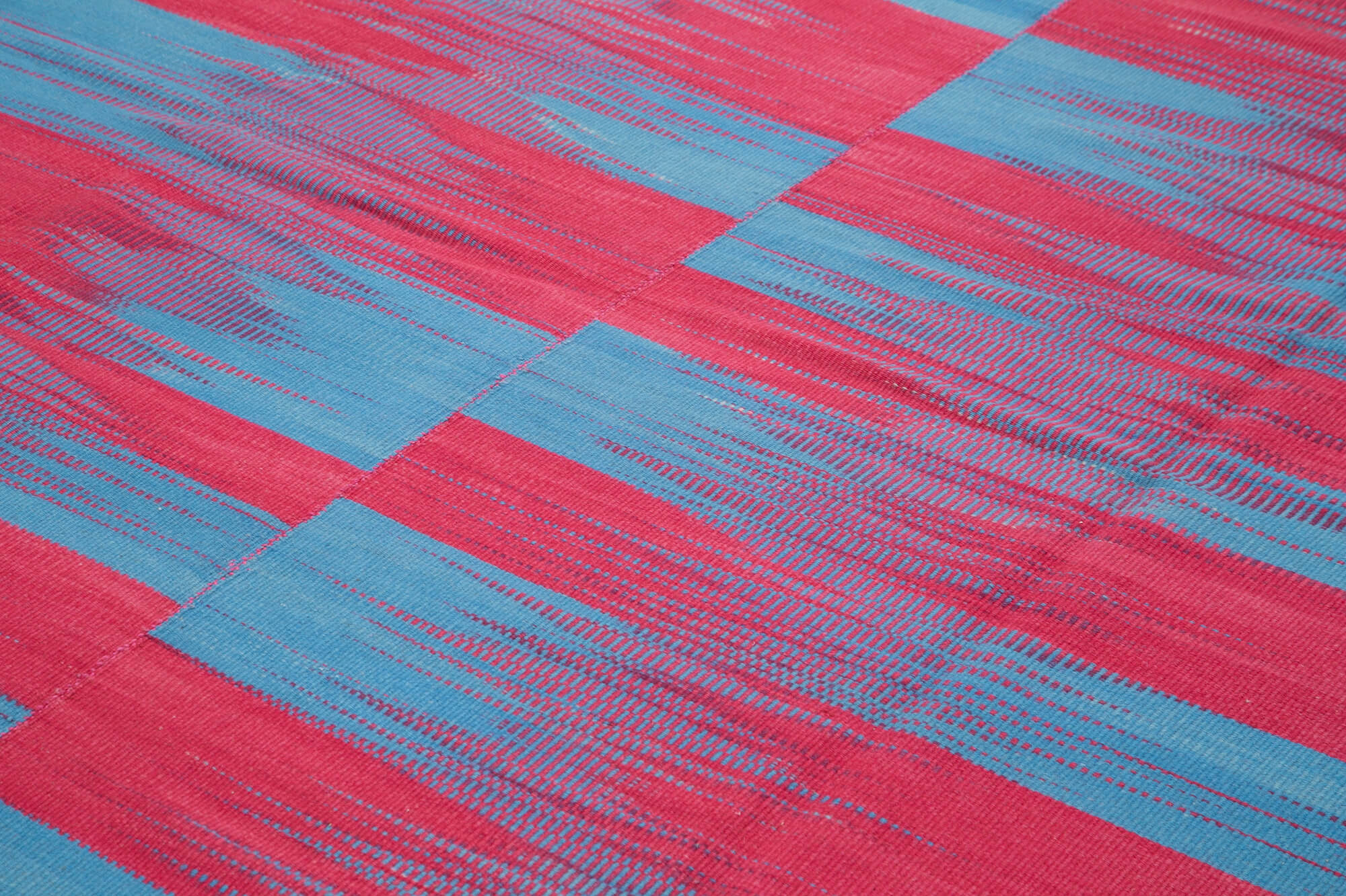 Handmade Area Rug – Red Striped Cotton Wool Vintage Kilim Carpet 9'8''x12'1''