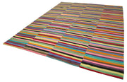Handmade Cotton Wool Rug – White Wool Kilim Striped Area Rug 9'9''x12'9''