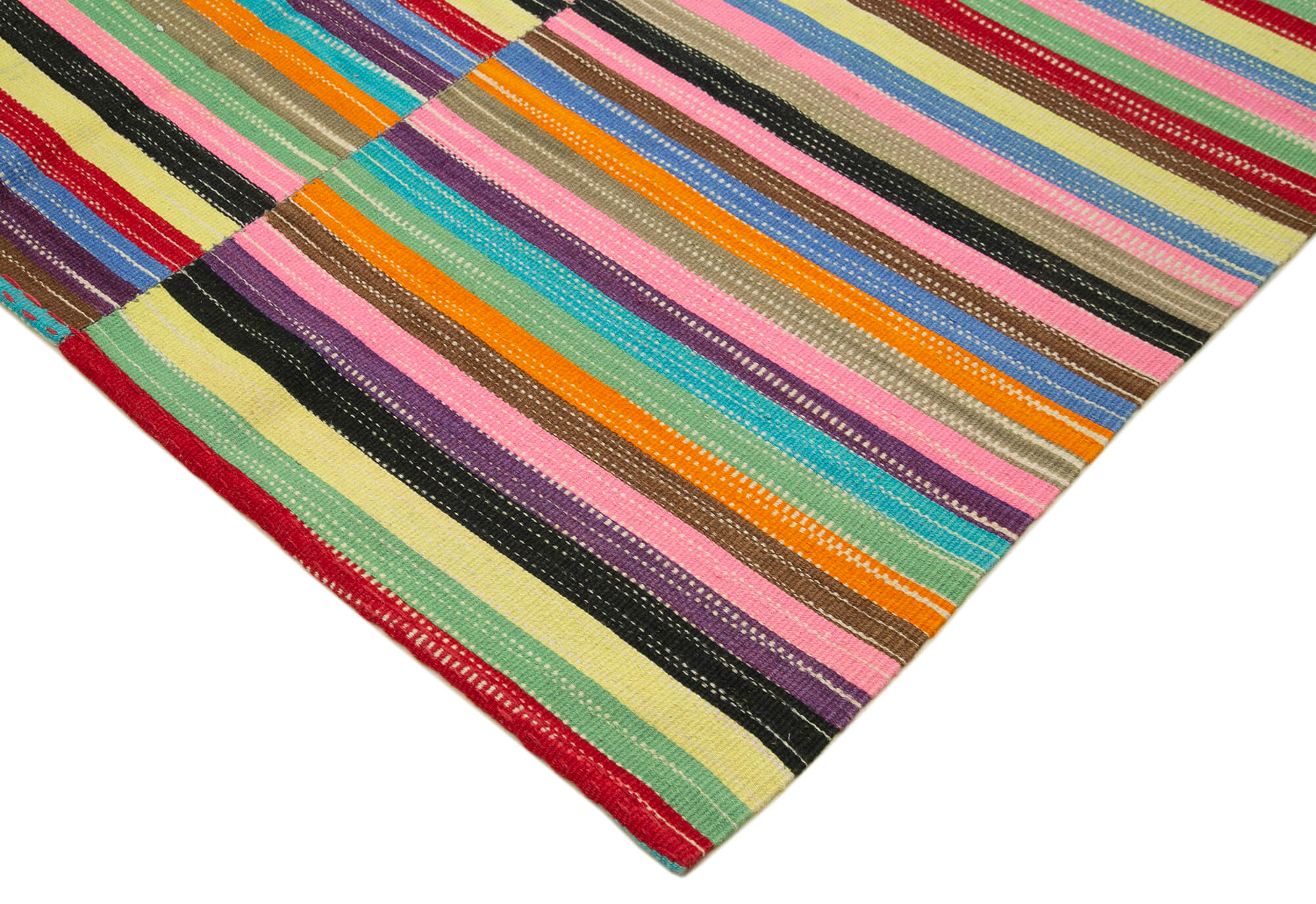 Handmade Cotton Wool Rug – White Wool Kilim Striped Area Rug 9'9''x12'9''