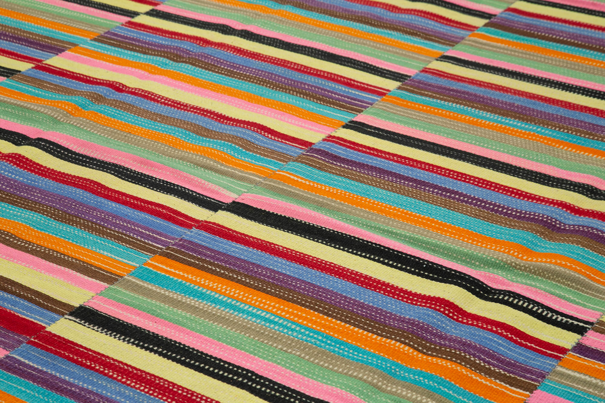 Handmade Cotton Wool Rug – White Wool Kilim Striped Area Rug 9'9''x12'9''