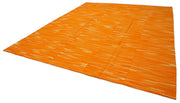 Handmade Area Rug – Orange Striped Kilim Cotton Wool Vintage Carpet 10'11''x12'11''