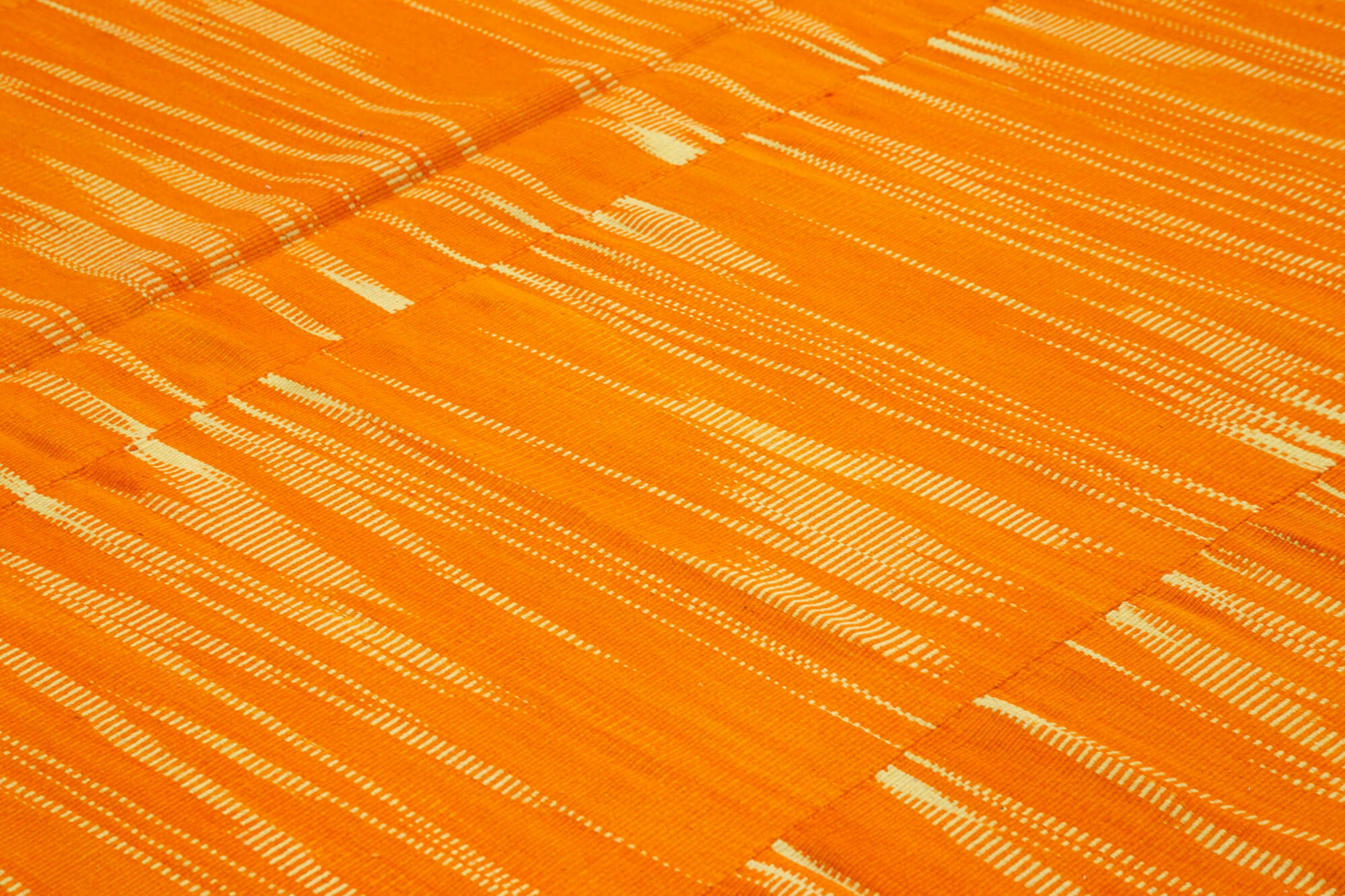 Handmade Area Rug – Orange Striped Kilim Cotton Wool Vintage Carpet 10'11''x12'11''