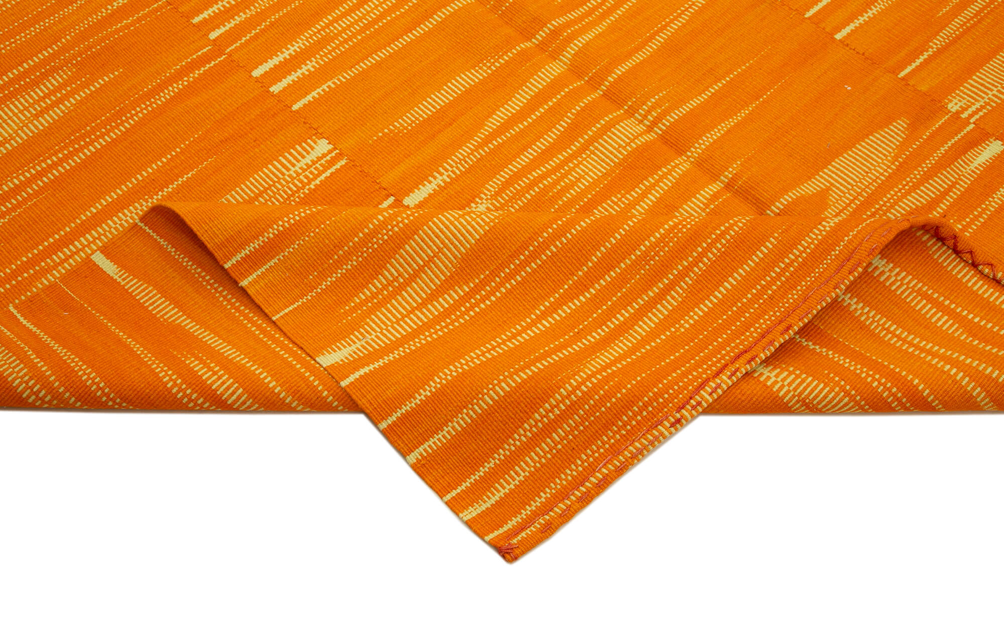 Handmade Area Rug – Orange Striped Kilim Cotton Wool Vintage Carpet 10'11''x12'11''