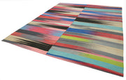 Handmade Cotton Wool Rug - White Striped Vintage Kilim 9'9" x 11'10" Area Rug