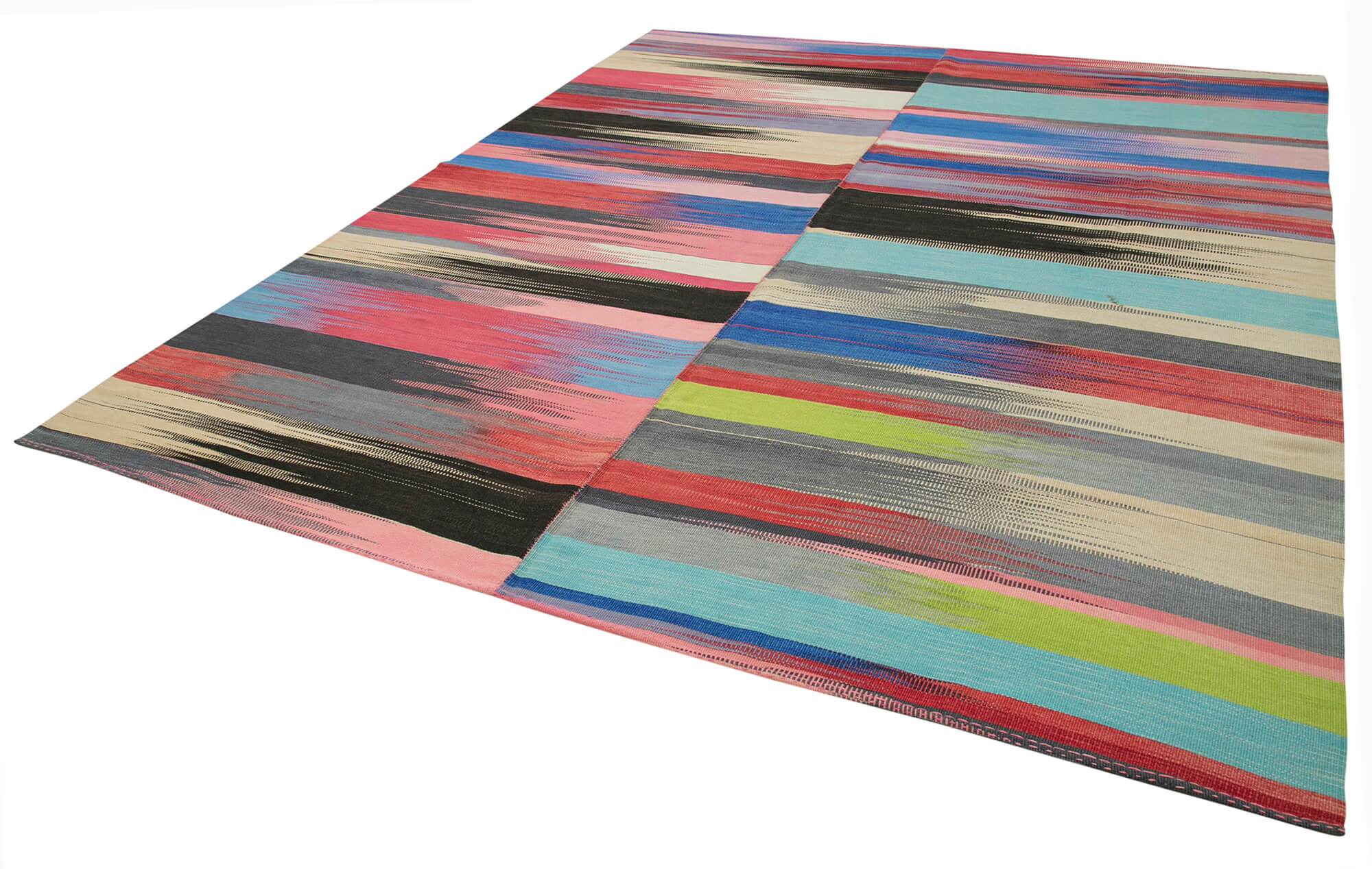 Handmade Cotton Wool Rug - White Striped Vintage Kilim 9'9" x 11'10" Area Rug