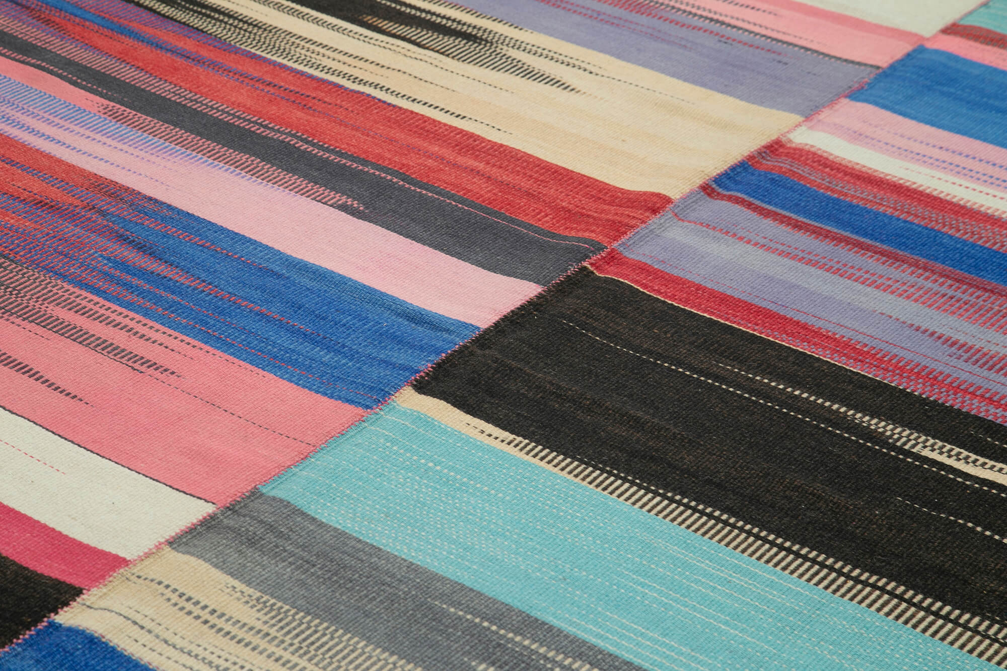 Handmade Cotton Wool Rug - White Striped Vintage Kilim 9'9" x 11'10" Area Rug
