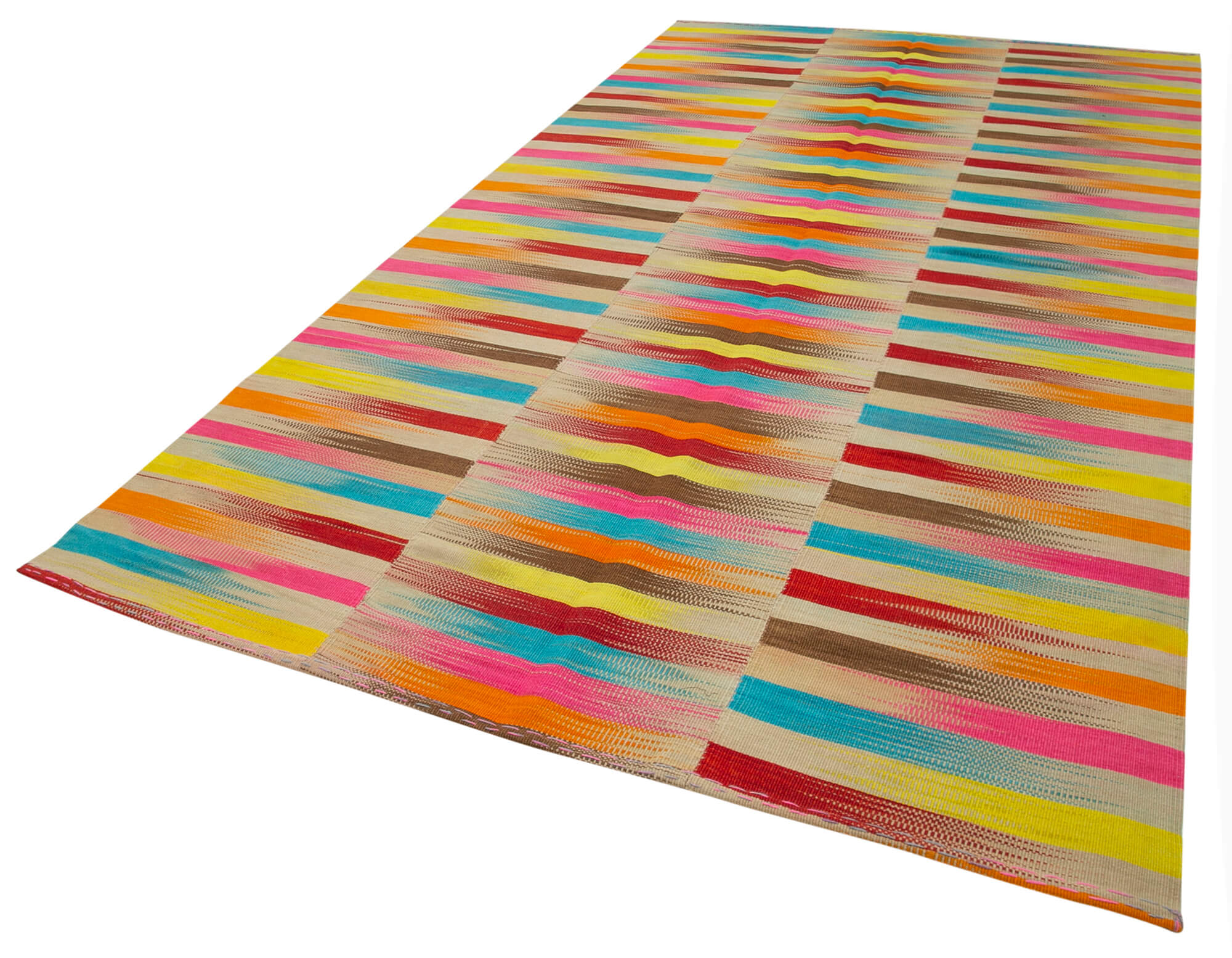 Handmade Cotton Wool Rug | White Striped Rug - Soft Wool Carpet, Durable Floor Covering