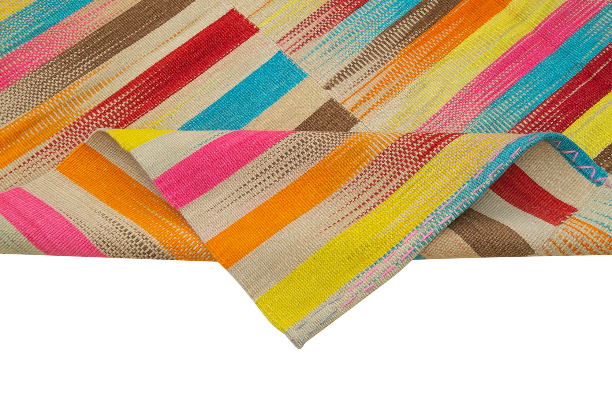 Handmade Cotton Wool Rug | White Striped Rug - Soft Wool Carpet, Durable Floor Covering