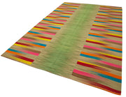 Handmade Cotton Wool Rug - White Striped Turkish Vintage Carpet 6'11"x10'11"