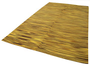 Handmade Cotton Wool Rug – Yellow Striped Kilim, Vintage Turkish Carpet, 6'11''x12'1''