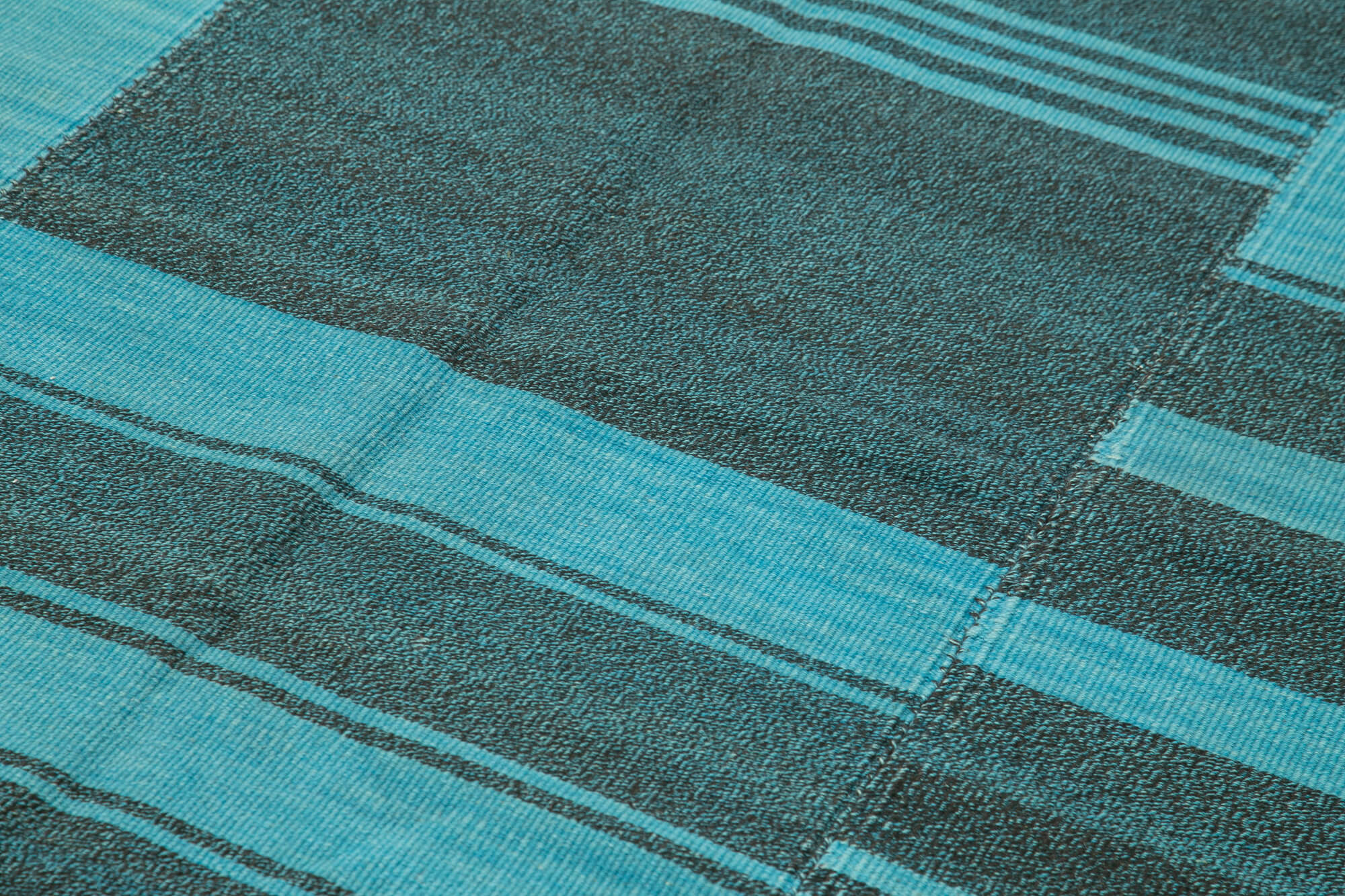 Handmade Area Rug - Turquoise Striped Rug 6x11 Cotton Wool Blend Kilim