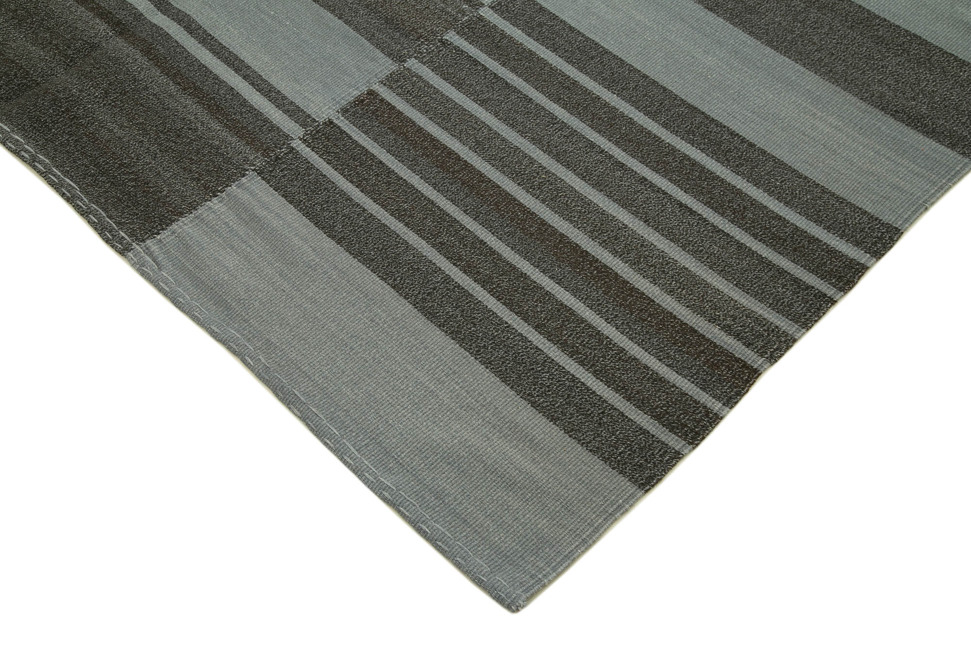 Handmade Wool Area Rug – Grey Striped Kilim Cotton Wool Rug 7x10 Feet