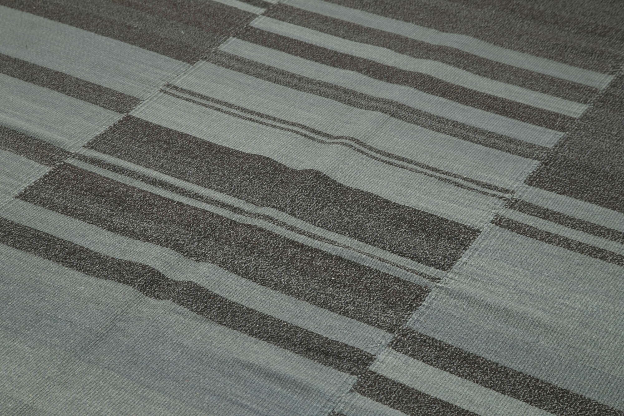 Handmade Wool Area Rug – Grey Striped Kilim Cotton Wool Rug 7x10 Feet