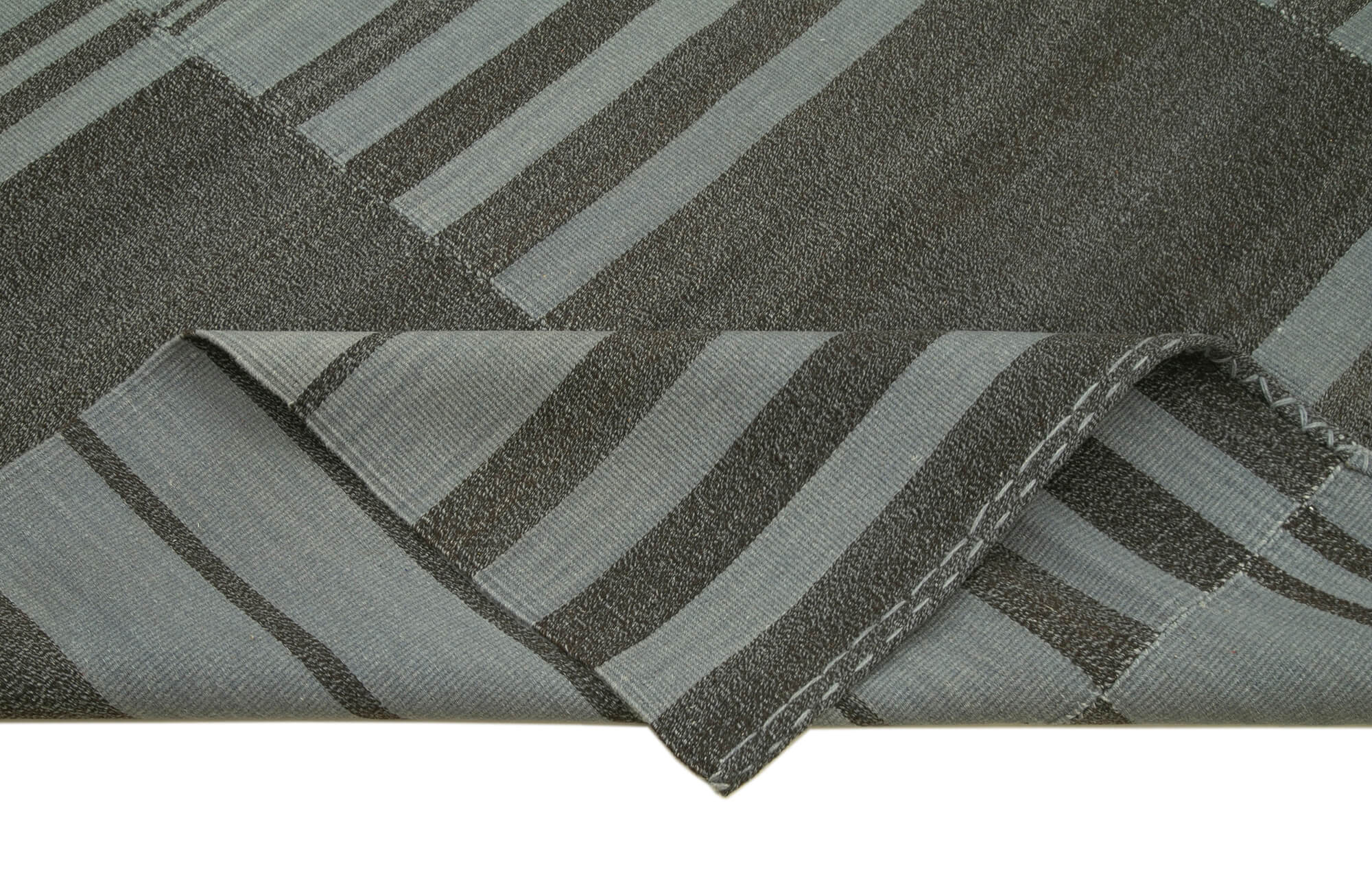 Handmade Wool Area Rug – Grey Striped Kilim Cotton Wool Rug 7x10 Feet