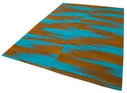 Handmade Area Rug - Blue Striped Kilim Cotton Wool Vintage Carpet 6'8''x9'6''
