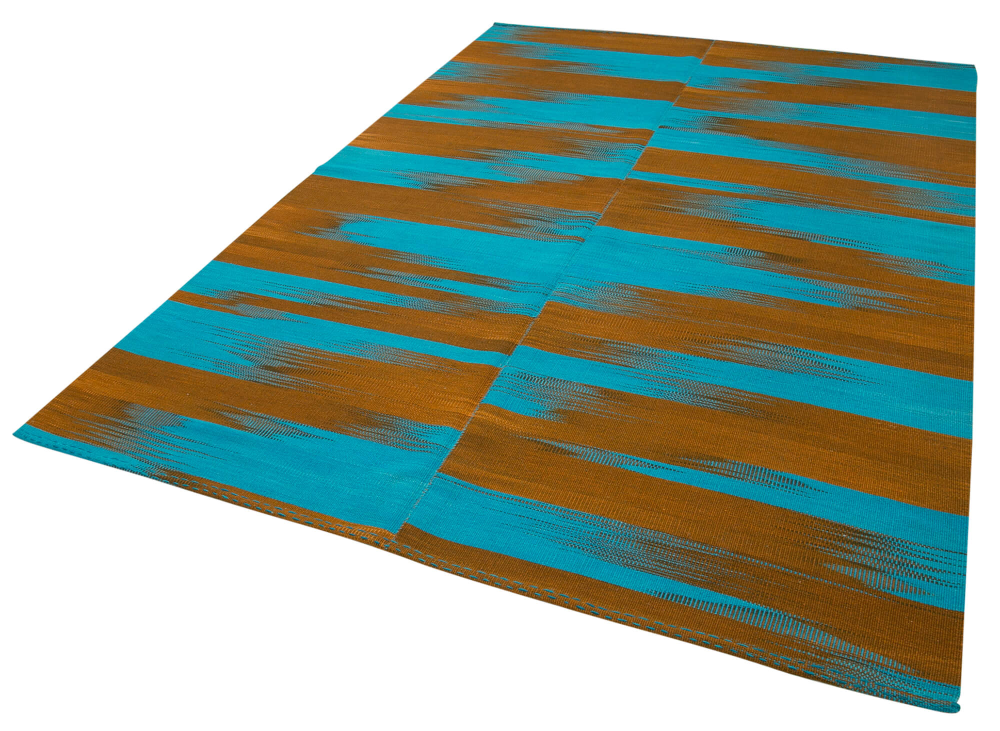 Handmade Area Rug - Blue Striped Kilim Cotton Wool Vintage Carpet 6'8''x9'6''