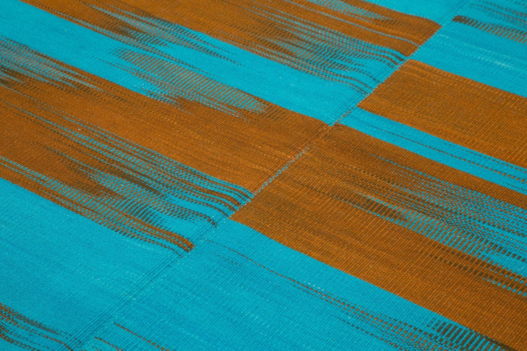 Handmade Area Rug - Blue Striped Kilim Cotton Wool Vintage Carpet 6'8''x9'6''