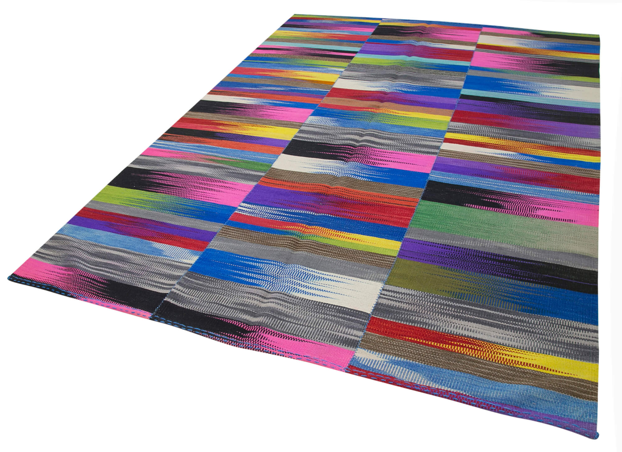 Handmade Cotton Wool Rug - Vintage Kilim Carpet | 6x9 Area Rug, Striped Cotton Wool Blend