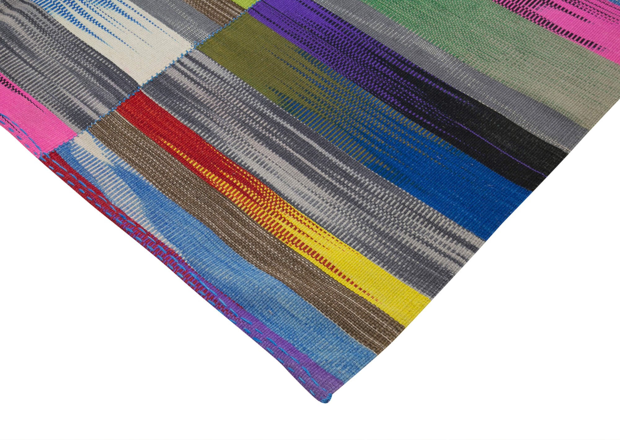 Handmade Cotton Wool Rug - Vintage Kilim Carpet | 6x9 Area Rug, Striped Cotton Wool Blend