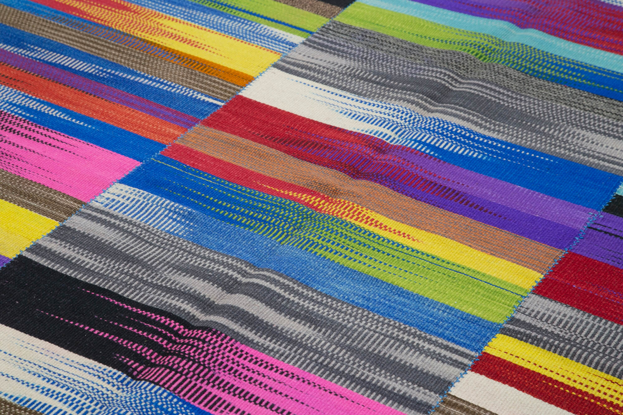 Handmade Cotton Wool Rug - Vintage Kilim Carpet | 6x9 Area Rug, Striped Cotton Wool Blend